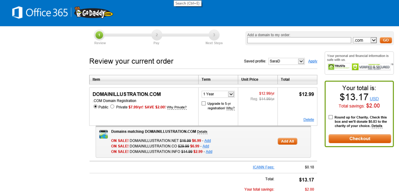 Purchase your custom GoDaddy domain directly through Office 365 ...