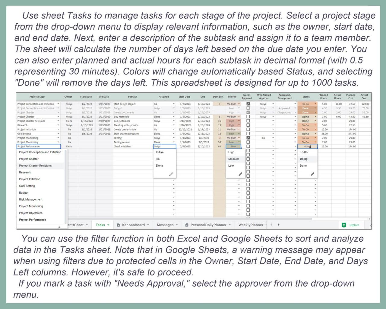 Project Management, Task Tracker, Project Manager Template, Task ...