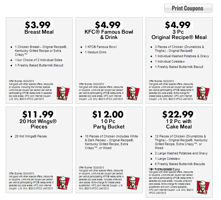 KFC Coupons and Coupon Codes