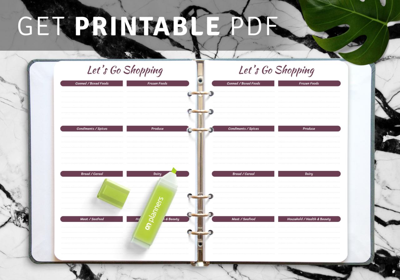 Download Printable Shopping list template PDF