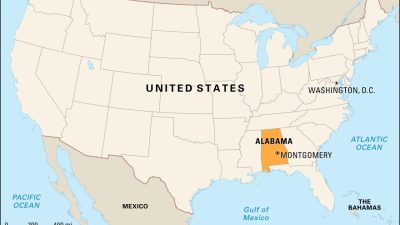 Detailed Clear Large Road Map of Alabama Topography and Physical ...