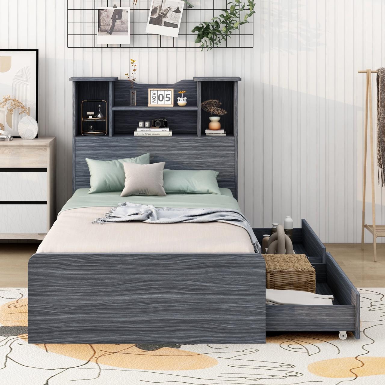 Twin bed frame with storage