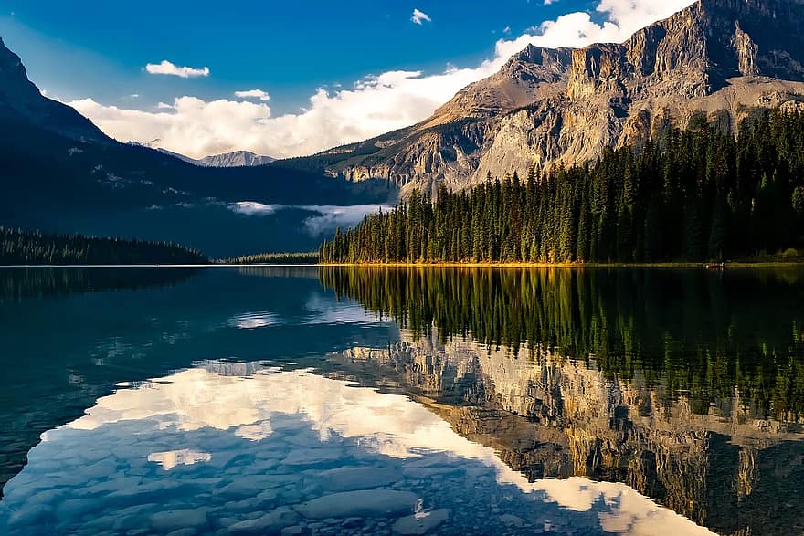 Moraine lake, water, reflections, canada, mountains, snow, winter ...