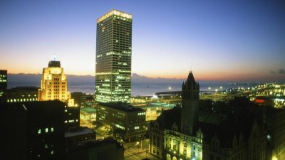 The Cana Island Lighthouse in Door County via drone