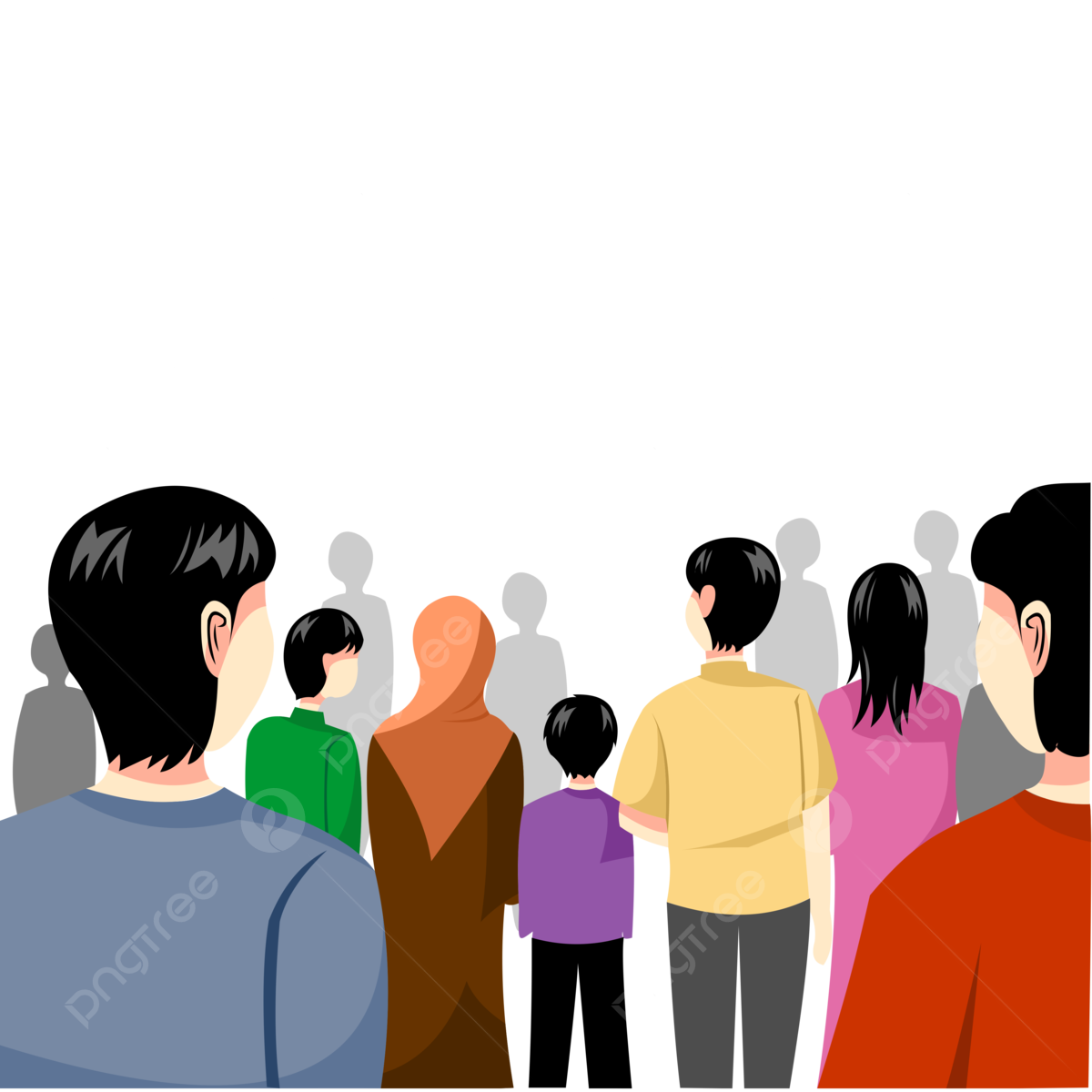 Illustration Of A Crowd Of People In A Public Place Seen From Behind ...